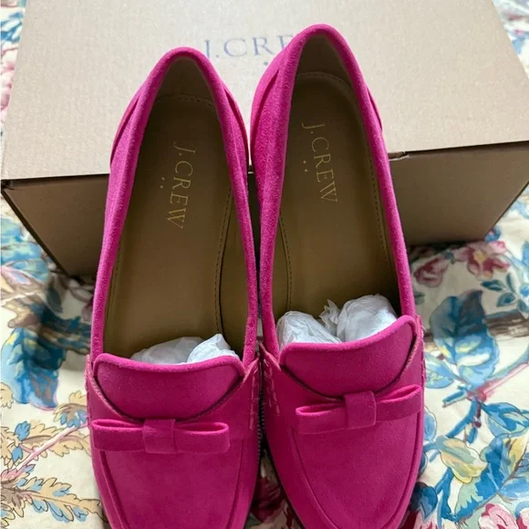 J. Crew Vibrant Pink Suede Loafers with Bow - Picture 4 of 5